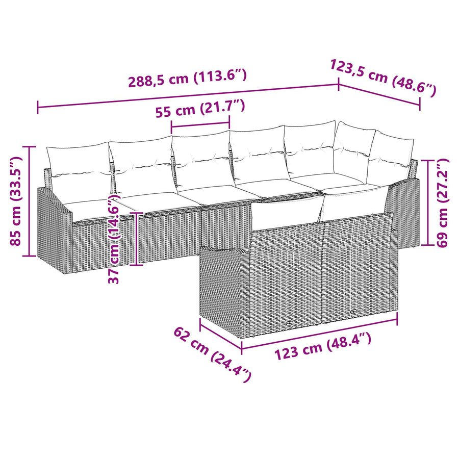 8 Delige Tuin Eetset Met Kussens Beige Poly Rattan