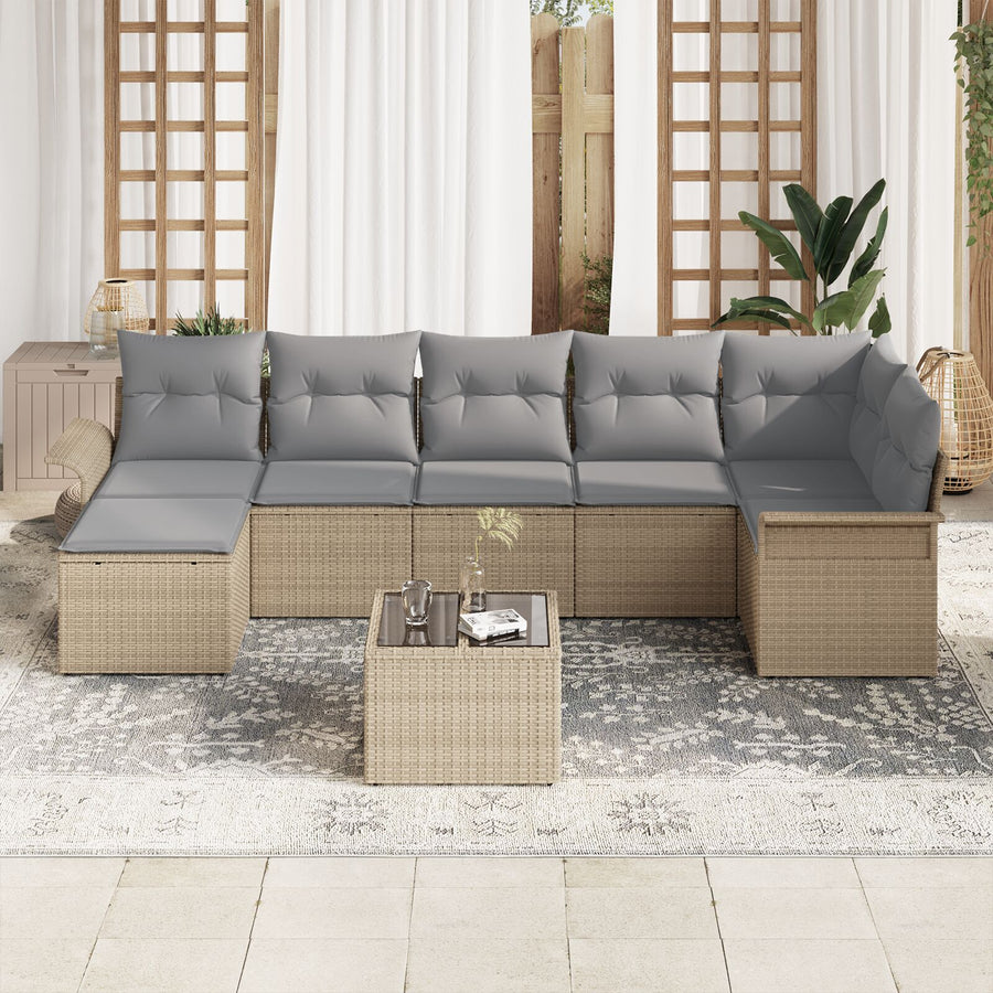 8-Delige Tuindivaan Set Met Kussens Zwart Poly Rattan