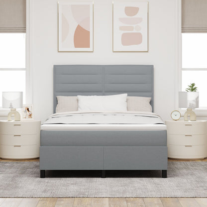 Boxspring Bed Met Matras Stof Lichtgrijs 160 x 200 cm Lijnen ontwerp