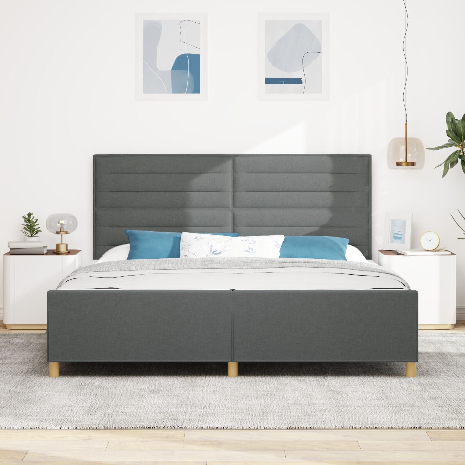 Donkergrijze Stof Bedframe 200X200 Cm Crème