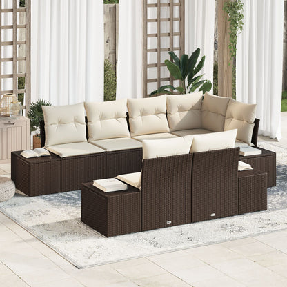 7-Delige Tuin Sofa Set Met Kussens Bruin Poly Rattan