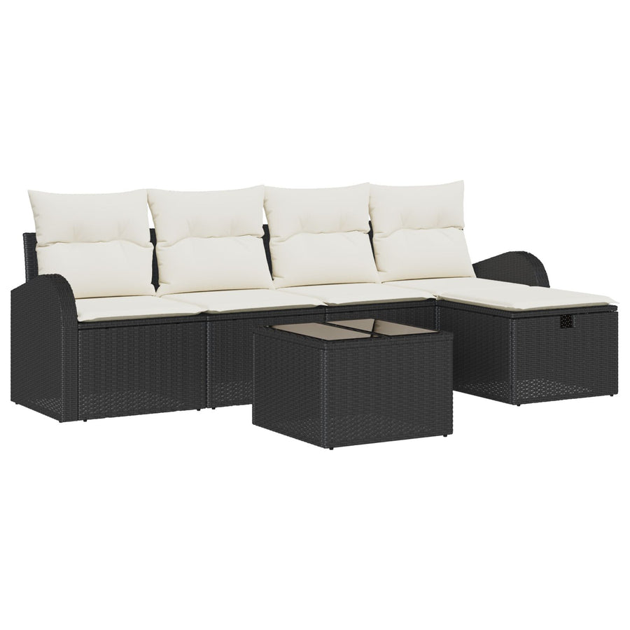 6-Delige Tuinsofa Set Met Kussens Zwart Poly Rattan