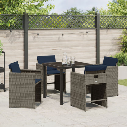 5-Delige Tuin Dining Set Met Kussens Grijs Poly Rattan