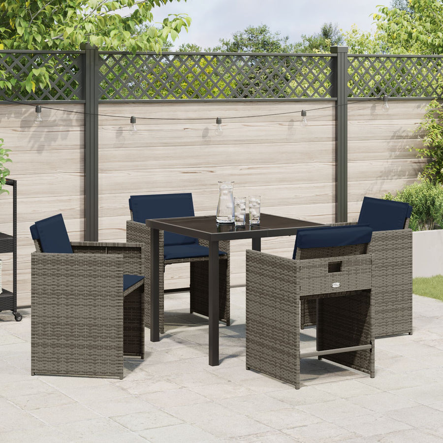 5-Delige Tuin Dining Set Met Kussens Grijs Poly Rattan