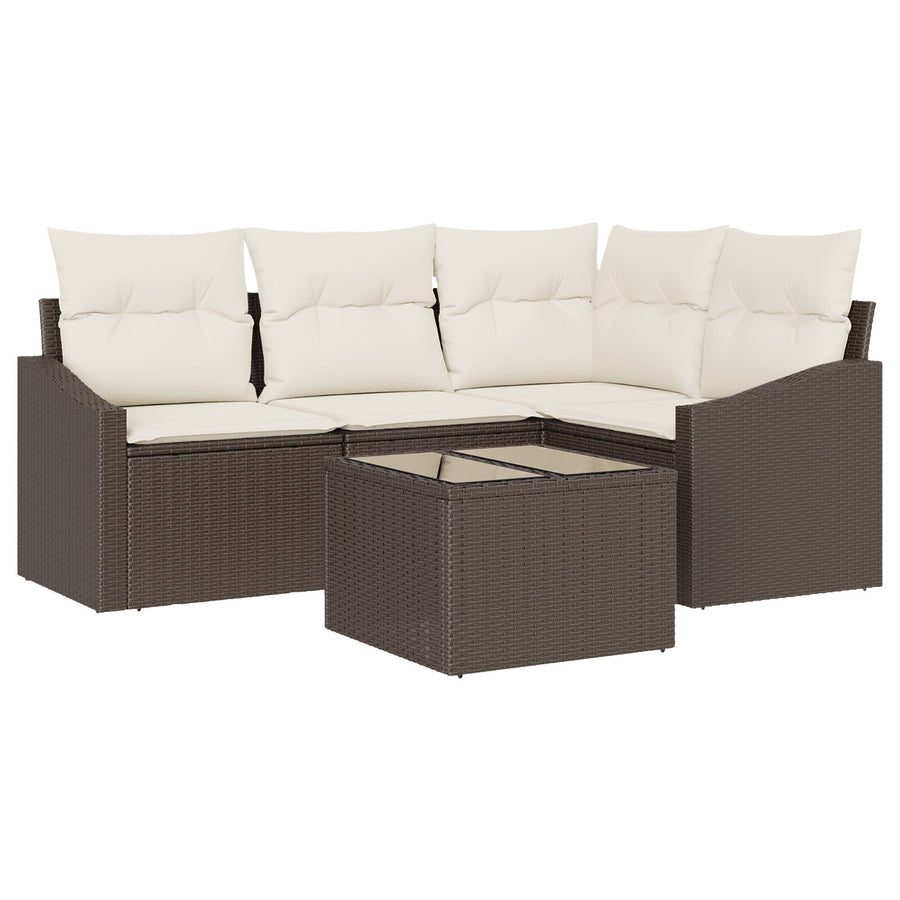 Tuinbankset Set Van 5 Crème, Bruin Synthetisch Riet, Polyester