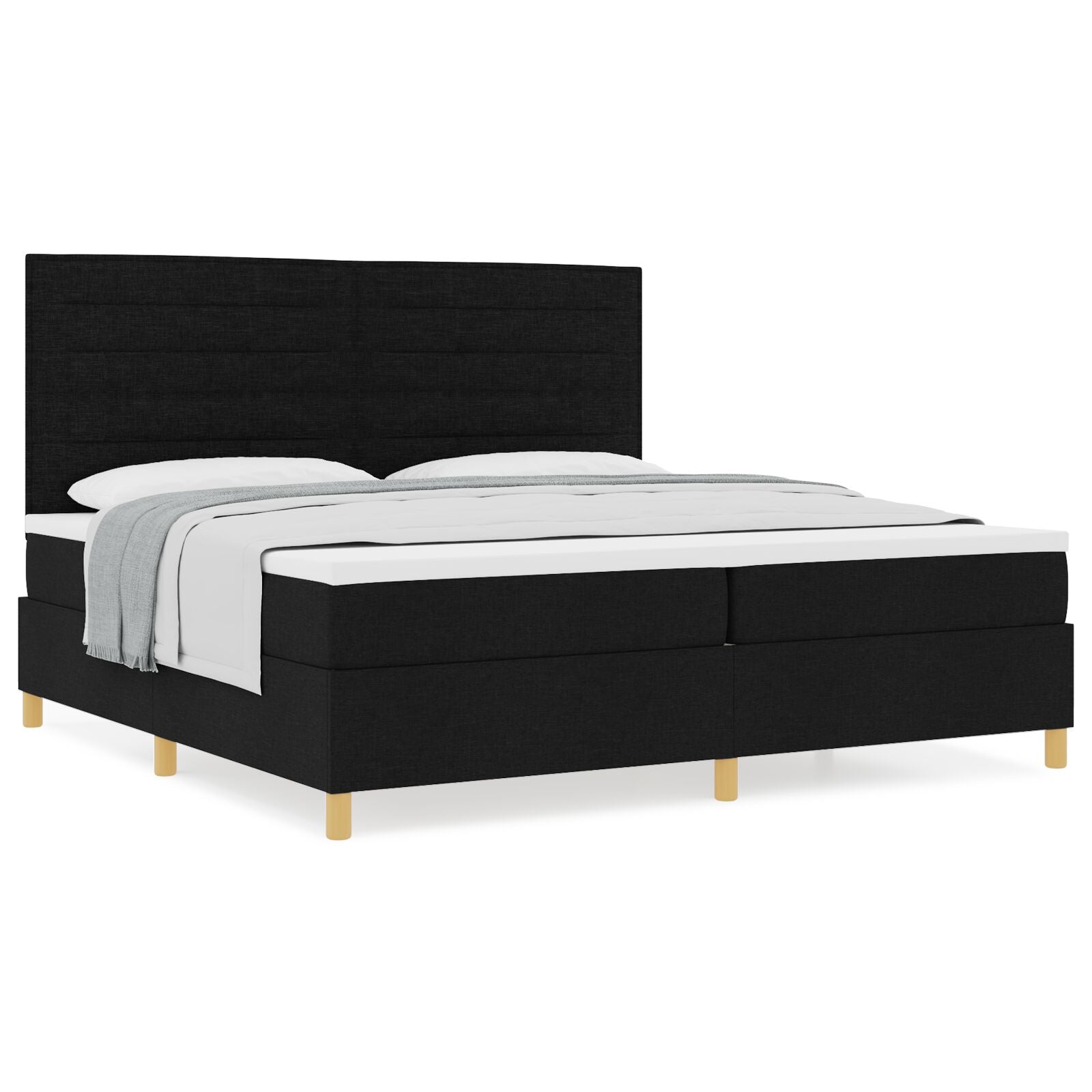 Boxspring Bed Met Matras Zwart 200X200 Cm Stof Blauw