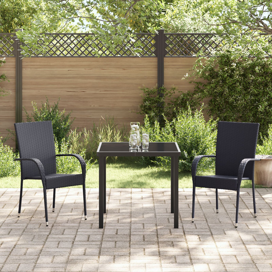 3-Delige Tuin Eettafel Set Zwart Poly Rattan