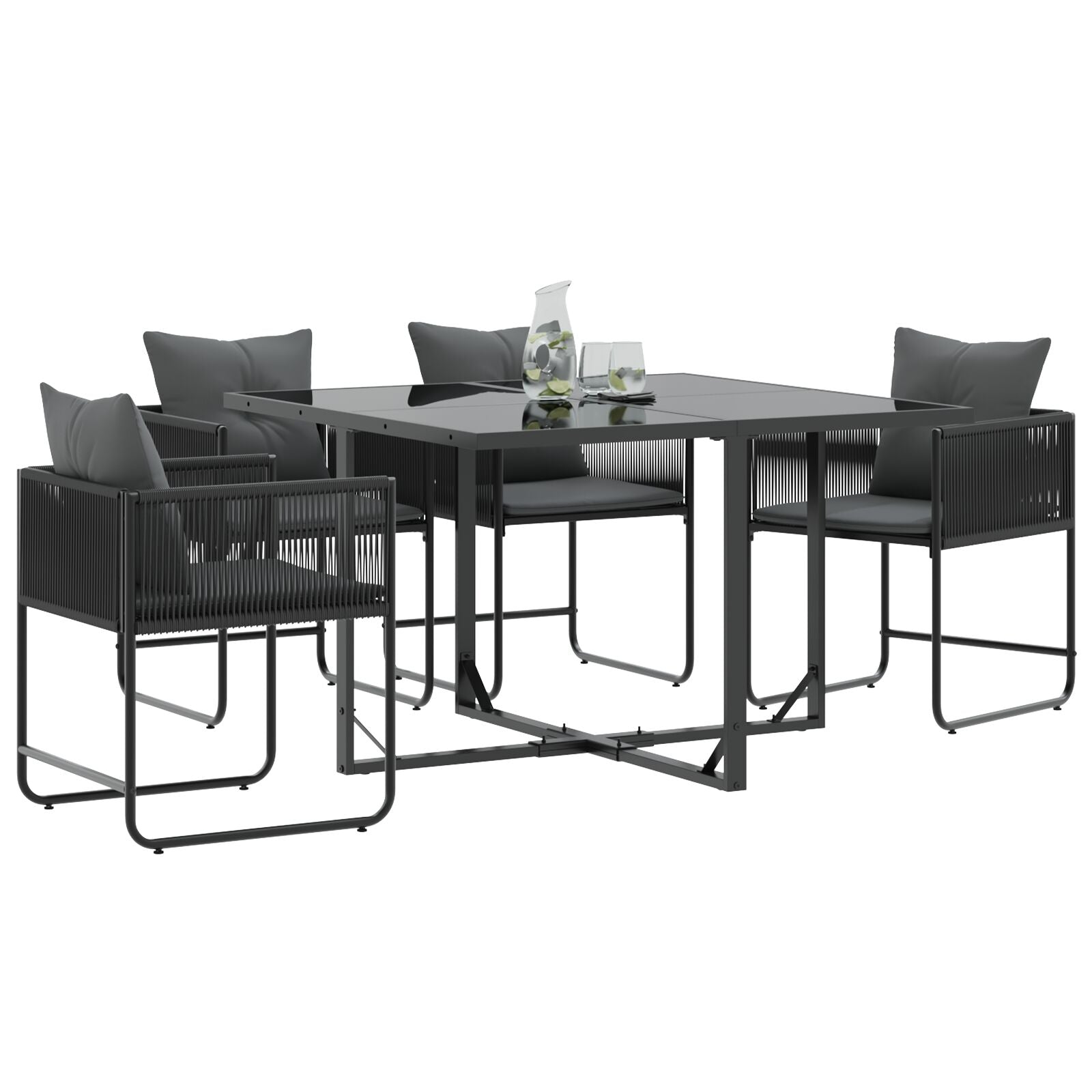 Tuinstoelen Met Kussens 4 Stuks Zwart Poly Rattan