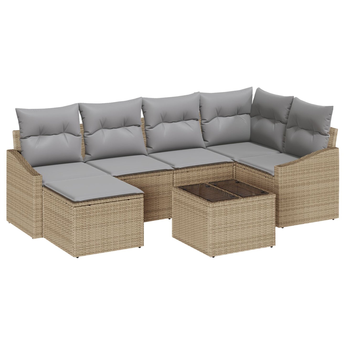 7-Delige Tuin Eettafel Set Met Kussens Zwart Poly Rattan