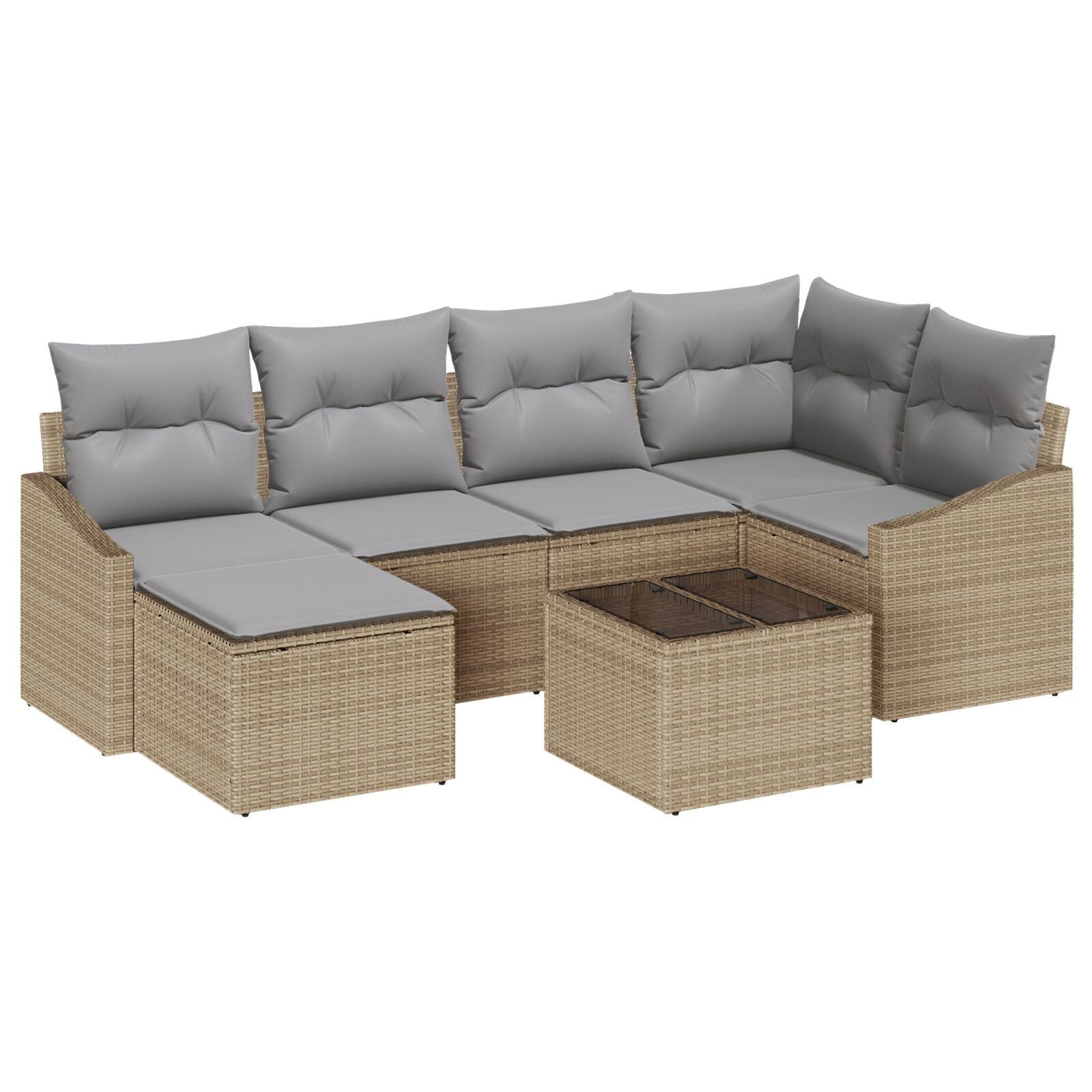 7-Delige Tuin Eettafel Set Met Kussens Zwart Poly Rattan