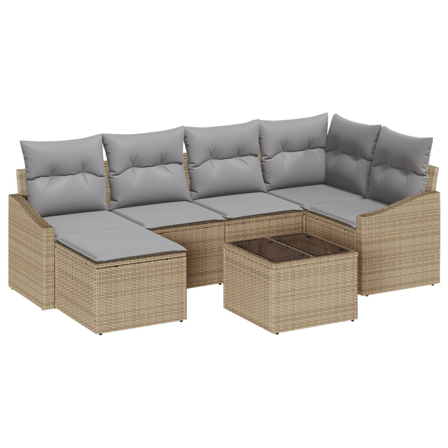 7-Delige Tuin Eettafel Set Met Kussens Zwart Poly Rattan