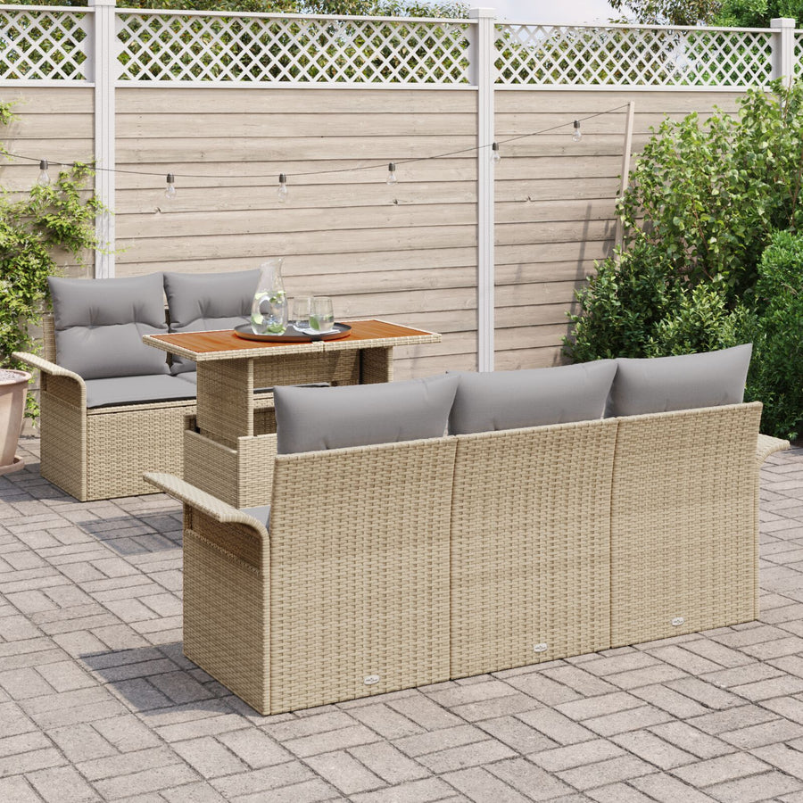 6-Delige Tuinsofa Set Met Kussens Beige Poly Rattan Acacia