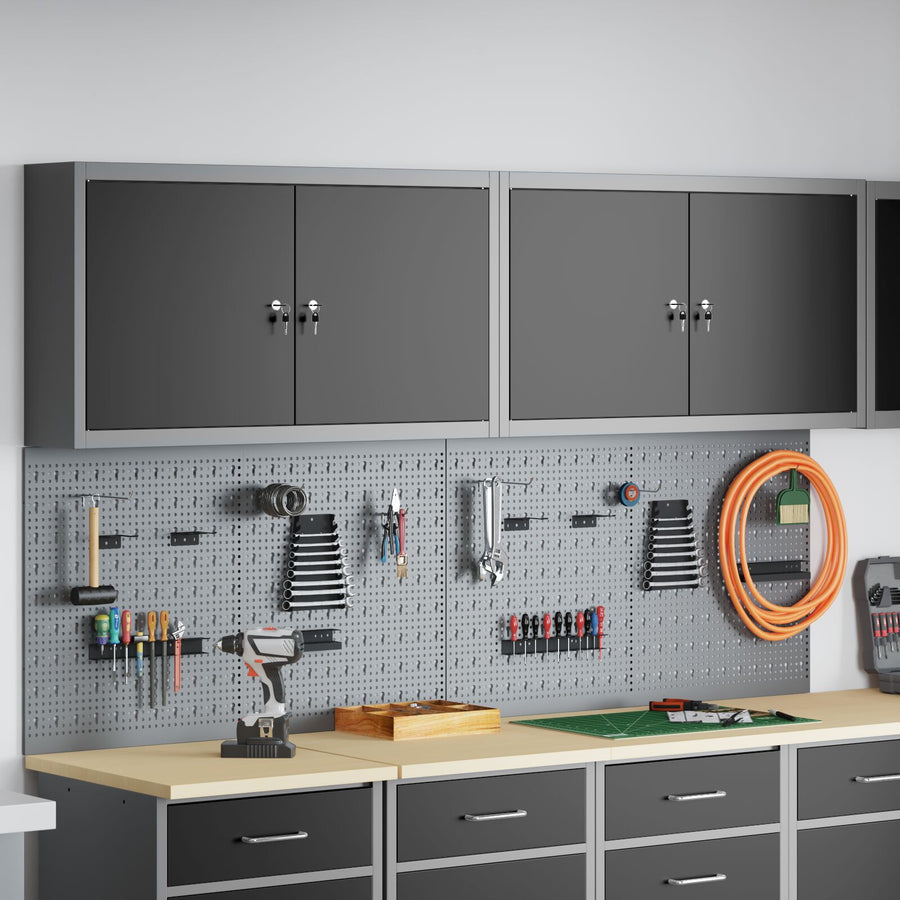 6 Delige Gereedschapskast En Pegboard Set Wandgemonteerd Zwart Metaal