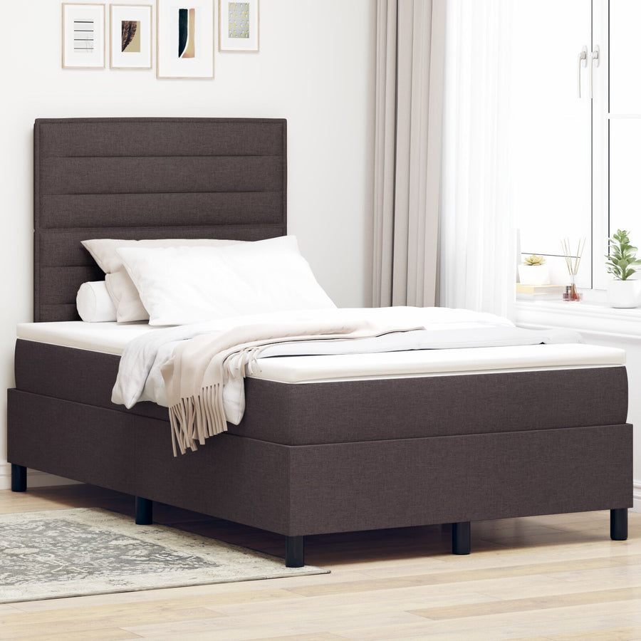 Boxspring Bed Met Matras Donkerbruin Klein Tweepersoons Bed Stof Blauw