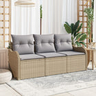 Garden Sofa Set with Cushions 3 pcs Beige Poly Rattan
