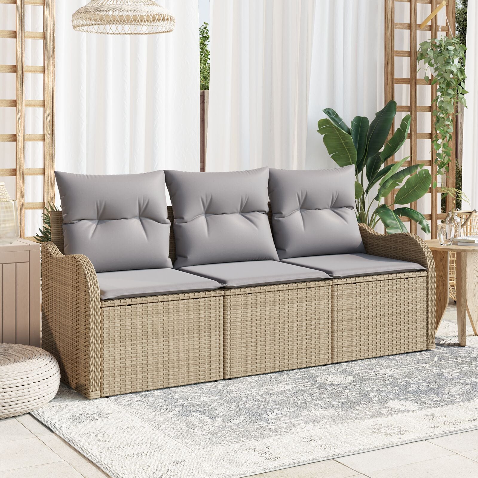 3-Delige Tuin Sofa Set Met Kussens Beige Poly Rattan
