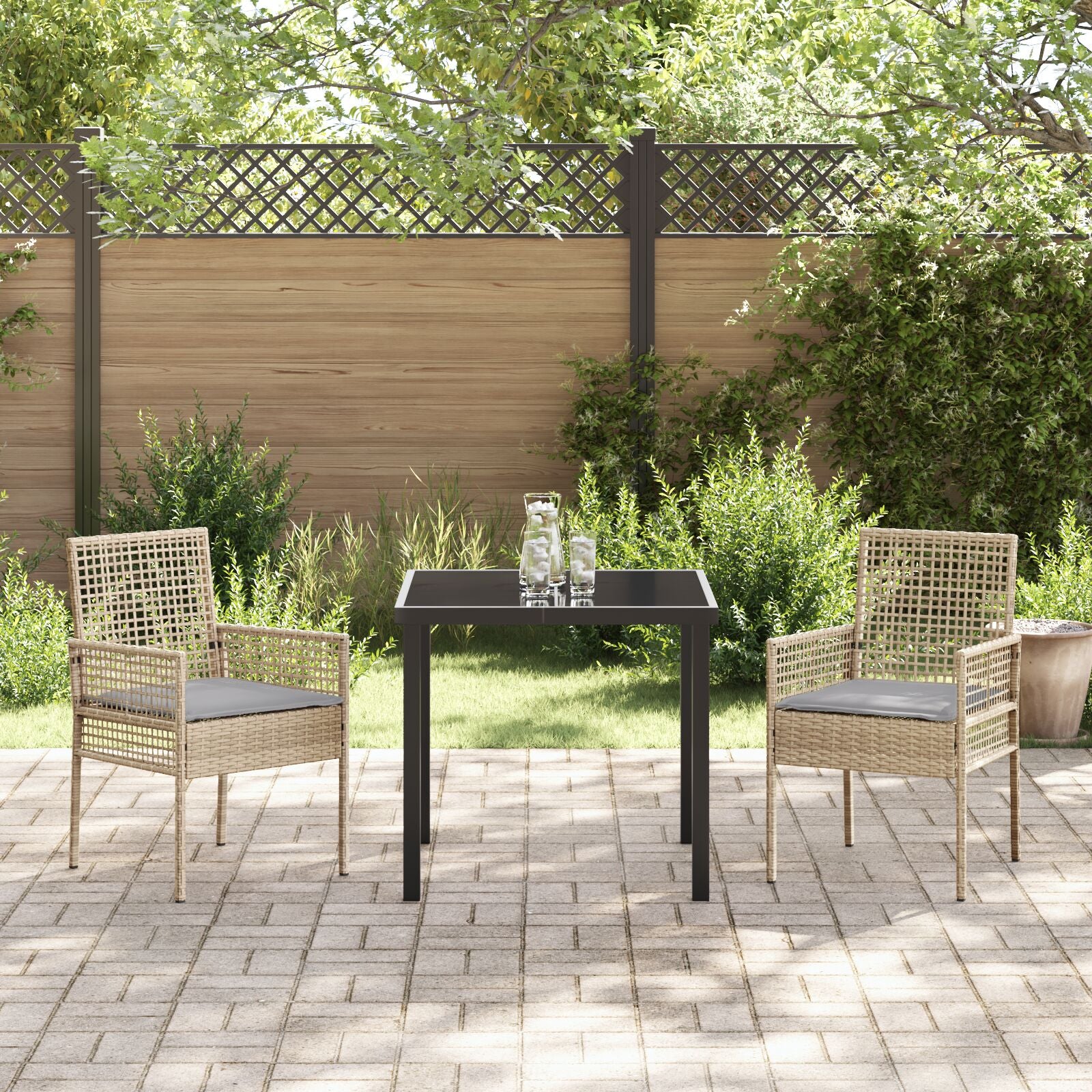 Tuinstoelen 2 Stuks Met Kussens Poly Rattan Gemengd beige en lichtgrijs