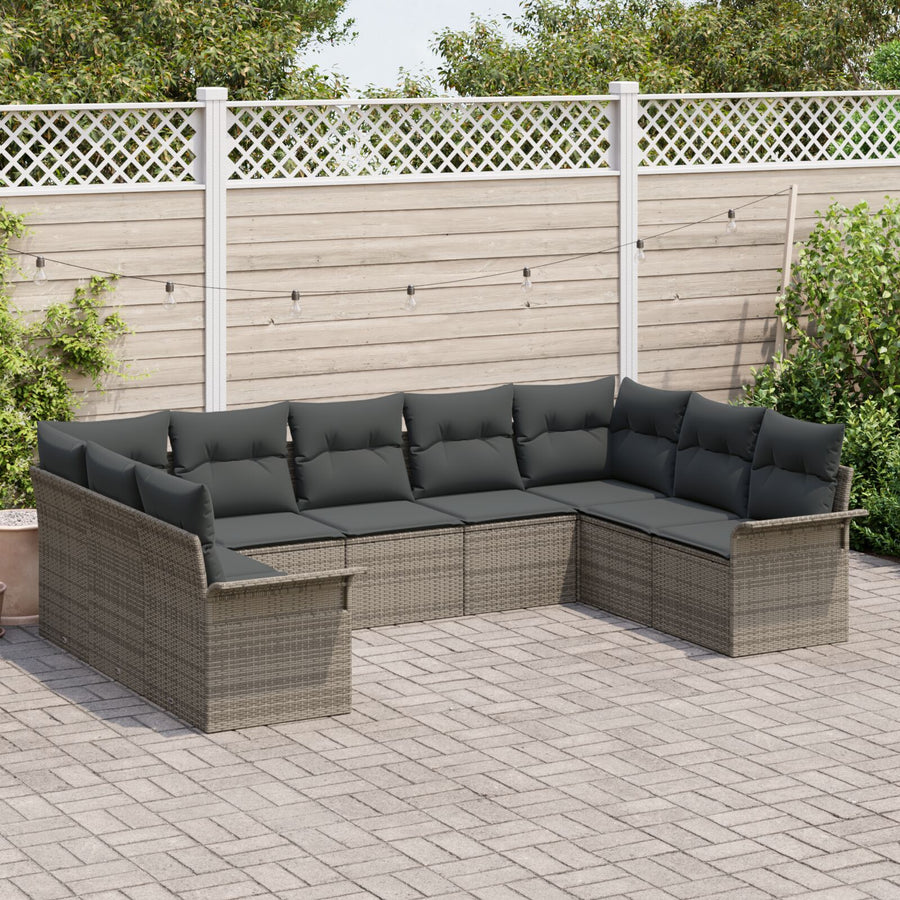 9-Delige Tuin Sofa Set Met Kussens Poly Rattan Grijs zonder tafel
