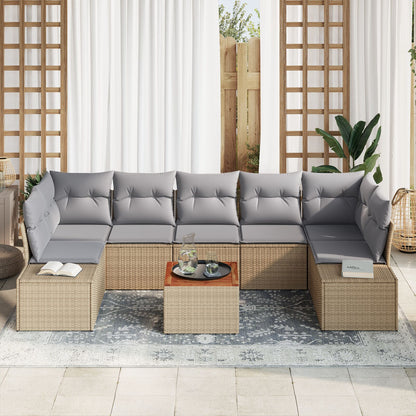 8-Delige Tuinbankset Met Kussens Beige Poly Rattan Acacia