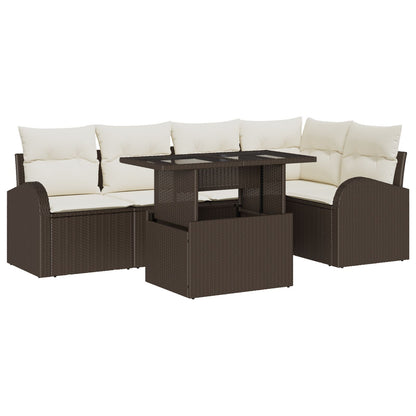 6-Delige Tuin Sofa Set Met Kussens Bruin Poly Rattan