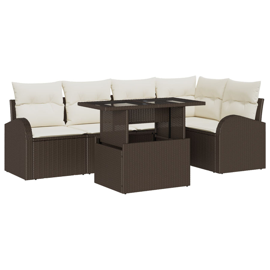 6-Delige Tuin Sofa Set Met Kussens Bruin Poly Rattan