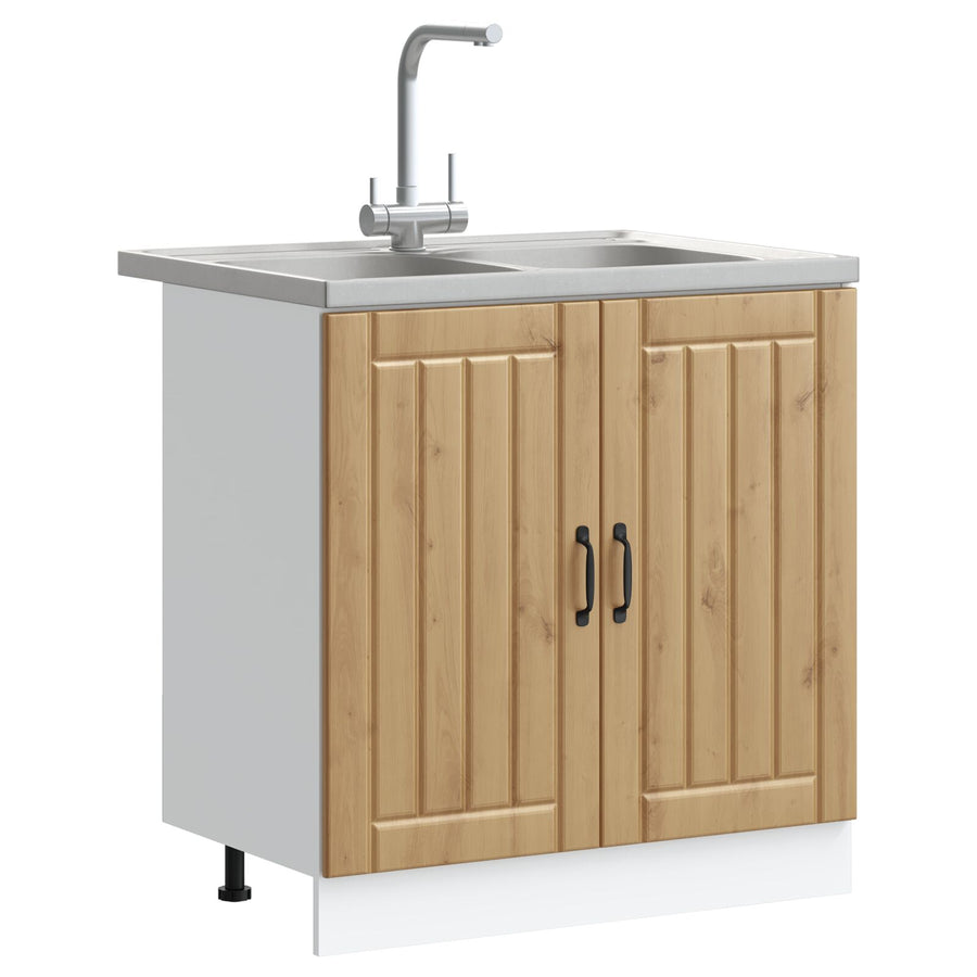 Keuken Kast ""Lucca"" Met Dubbele Wasbakken Artisan Eiken Hout