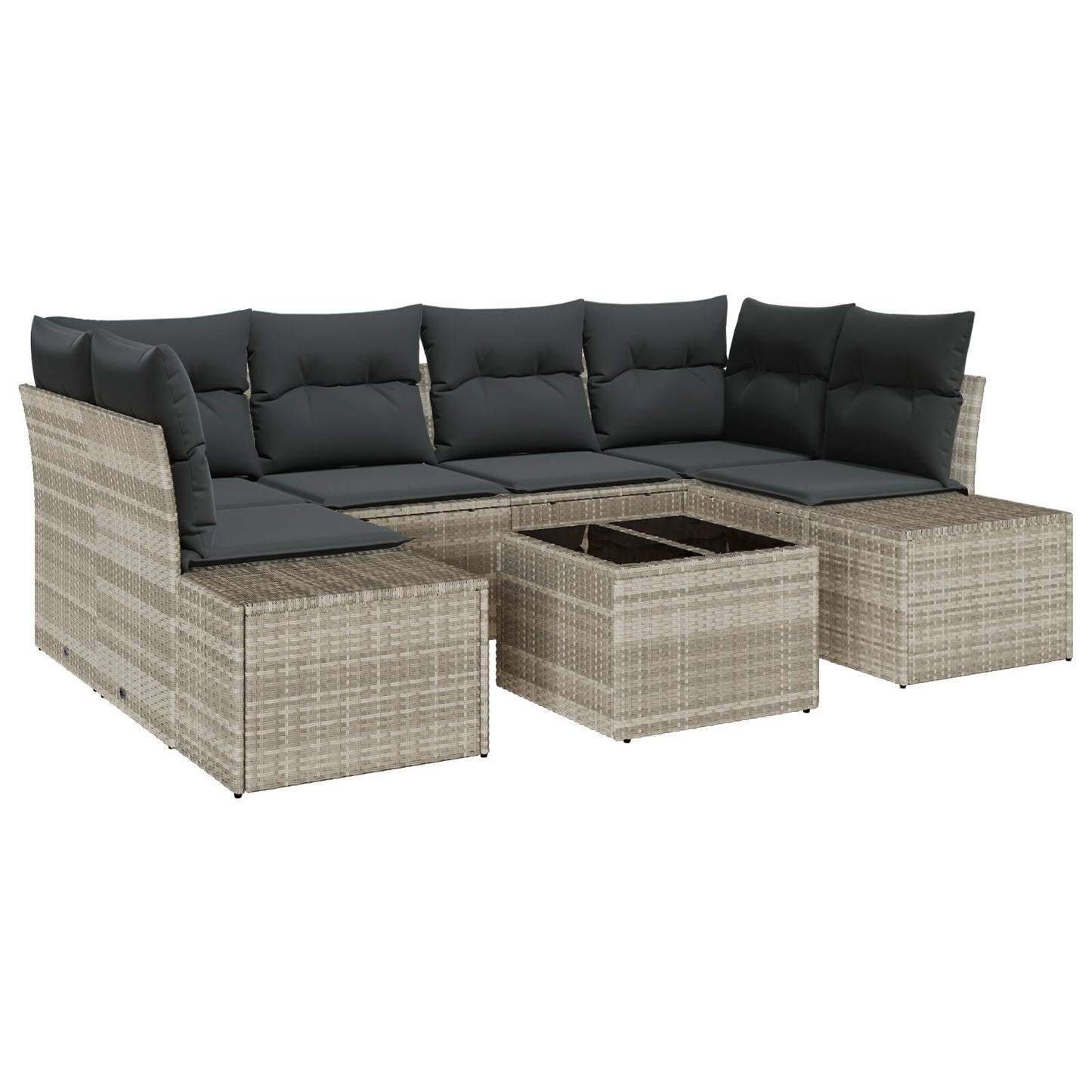 7 Delige Tuin Sofa Set Met Kussens Lichtgrijs Poly Rattan