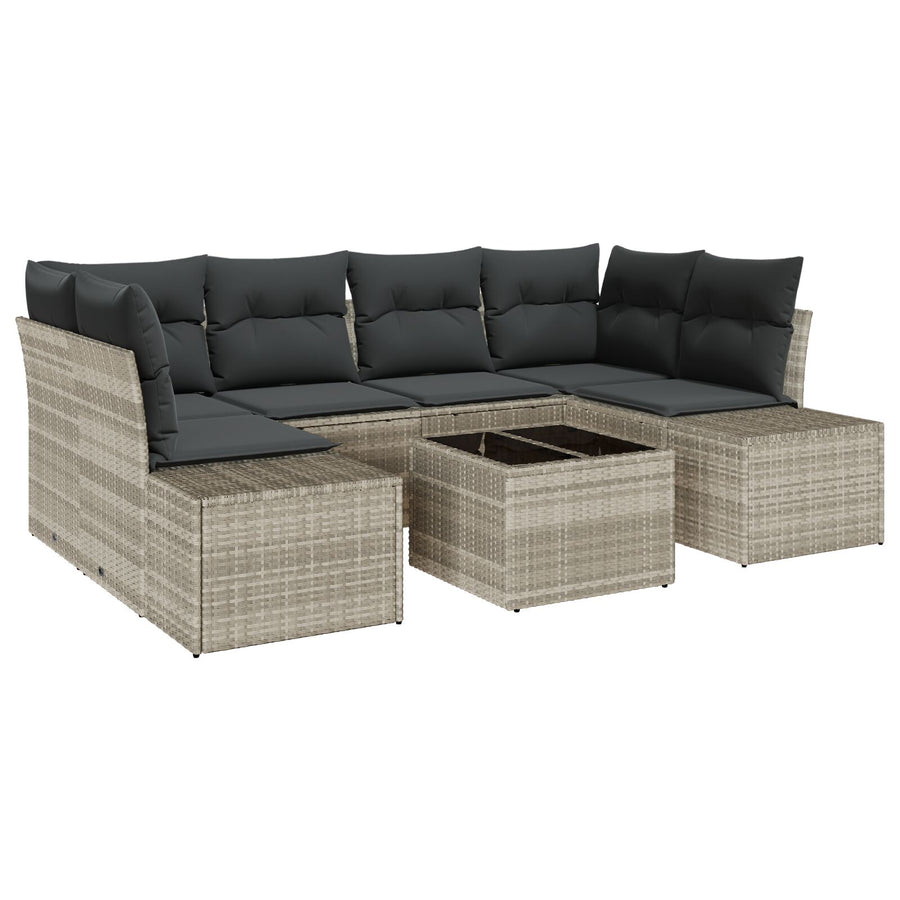 7 Delige Tuin Sofa Set Met Kussens Lichtgrijs Poly Rattan