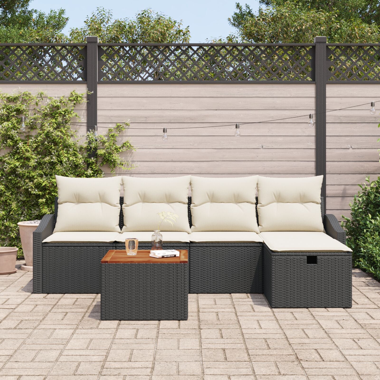 6-Delige Tuin Sofa Set Met Kussens Zwart Poly Rattan