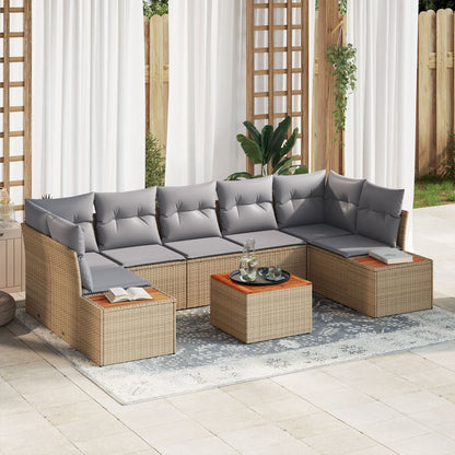 8 Delen Tuin Sofa Set Met Kussens Beige Poly Rattan Acacia