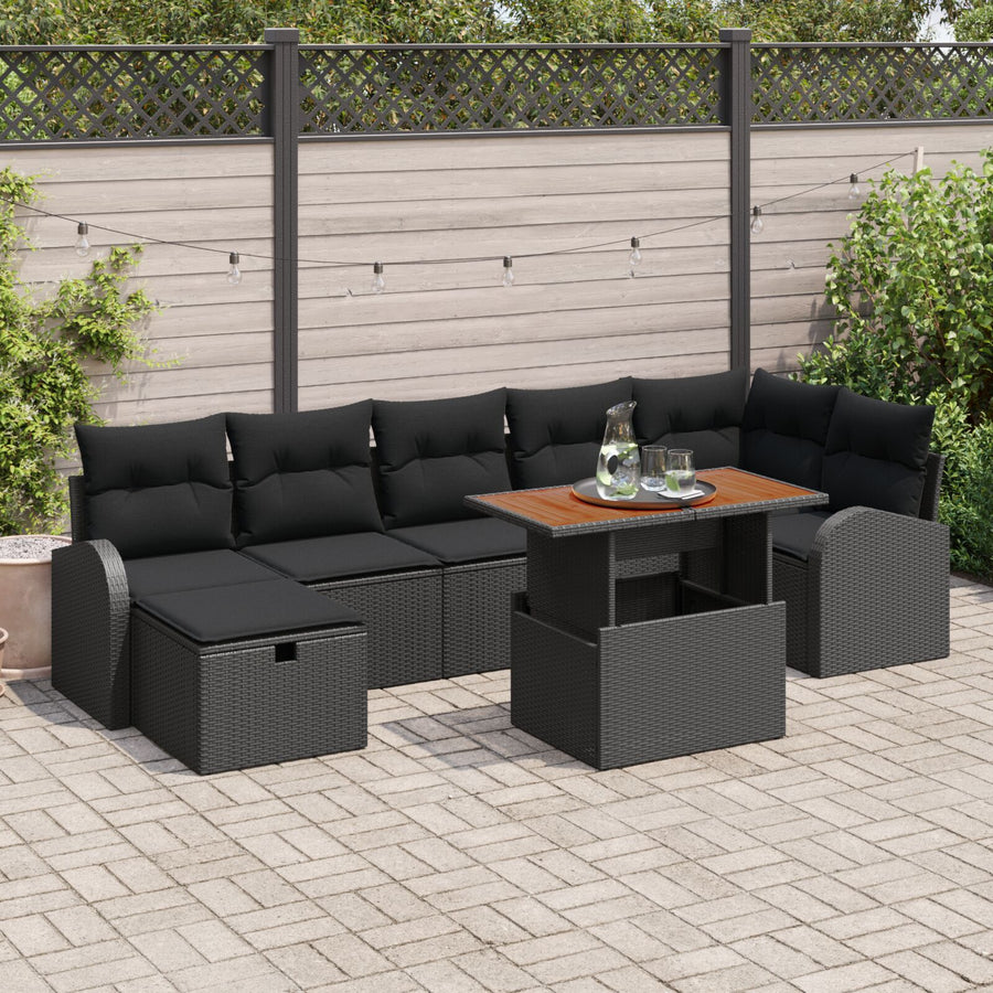8-Delige Tuin Sofa Set Met Kussens Zwart Poly Rattan