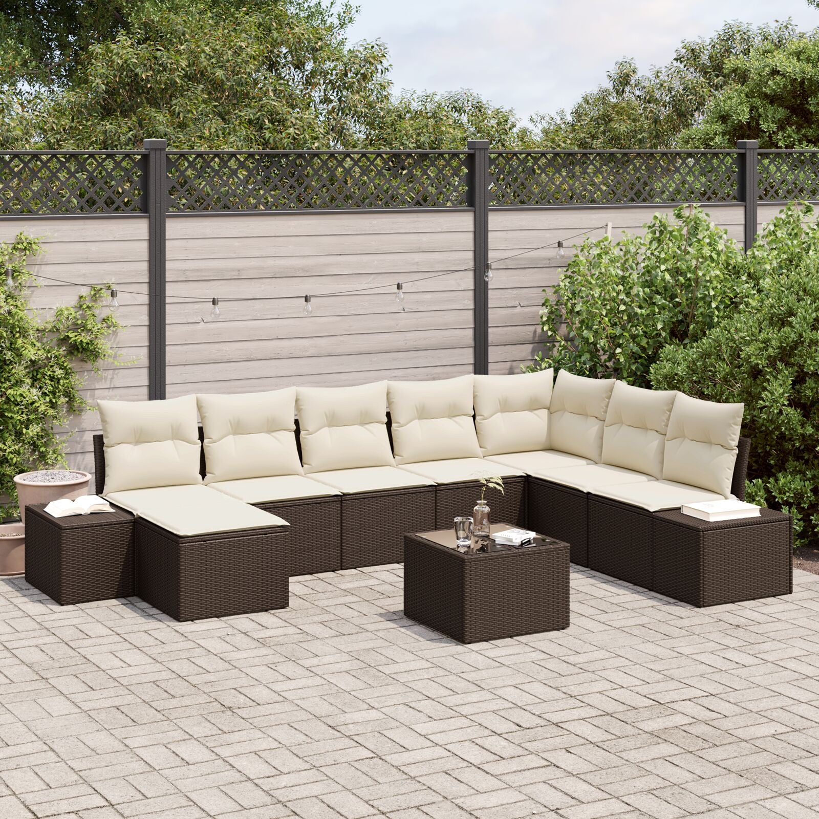 8-Delige Tuinbankset Met Kussens Grijze Poly Rattan