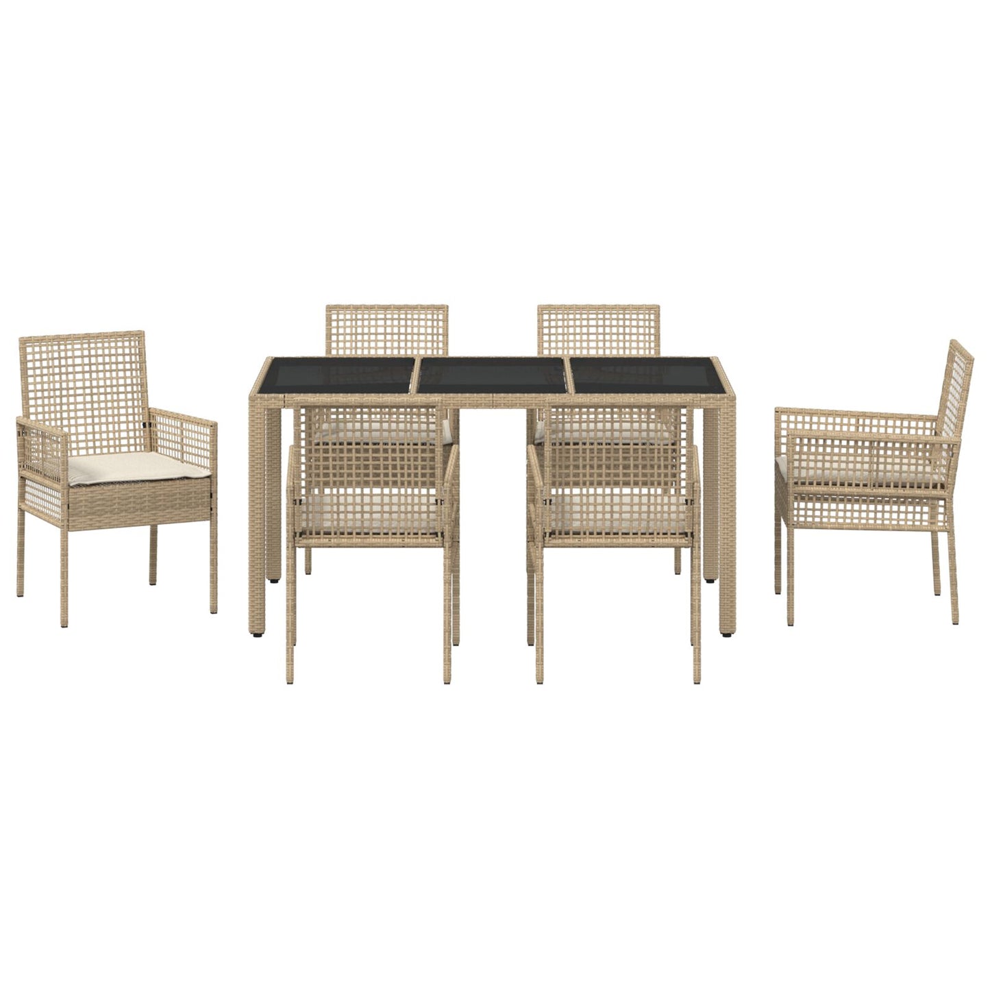7-Delige Tuin Eetset Met Kussens Beige Poly Rattan