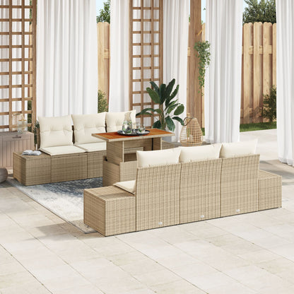 7 Stuk Tuin Sofa Set Met Kussens Beige Poly Rattan