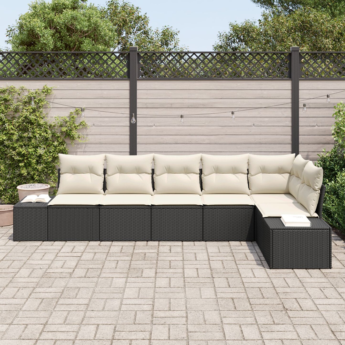 6-Delige Tuin Sofa Set Met Kussens Poly Rattan Zwart en wit zonder tafel