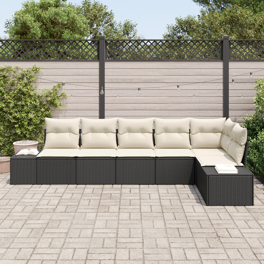 6-Delige Tuin Sofa Set Met Kussens Poly Rattan Zwart en wit zonder tafel