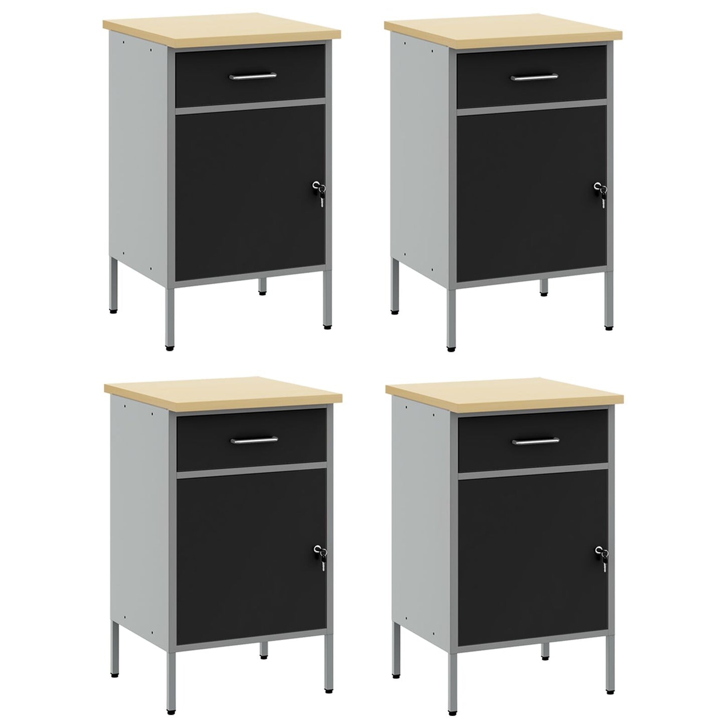 Werktafel 4 Stuks En Grijs Ge-Engineerd Hout En Staal 4x (84 cm) Zwart 4x kast