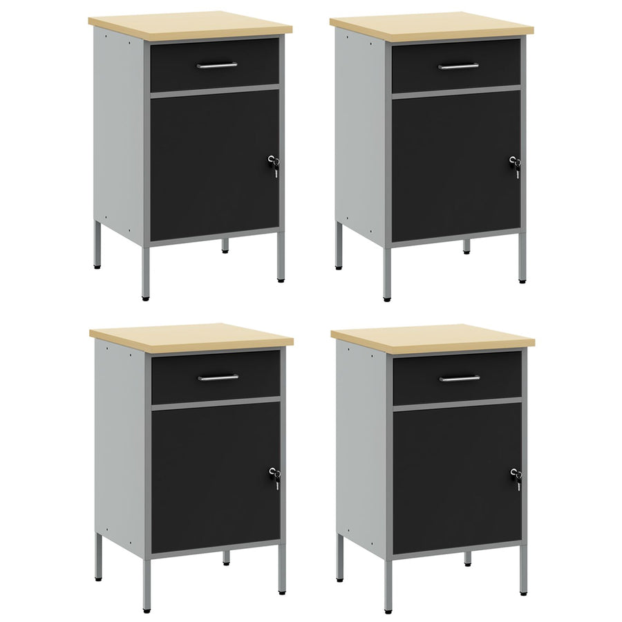 Werktafel 4 Stuks En Grijs Ge-Engineerd Hout En Staal 4x (84 cm) Zwart 4x kast