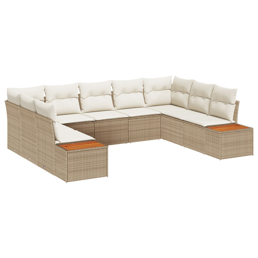 9-Delige Tuin Sofa Set Met Kussens Beige Poly Rattan Acacia