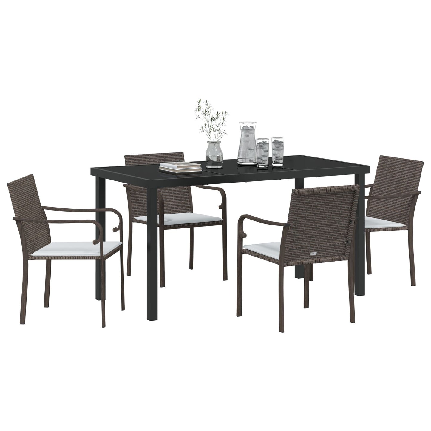 5-Delige Tuinset Met Kussens Poly Rattan 4-Persoons Bruin 140 cm