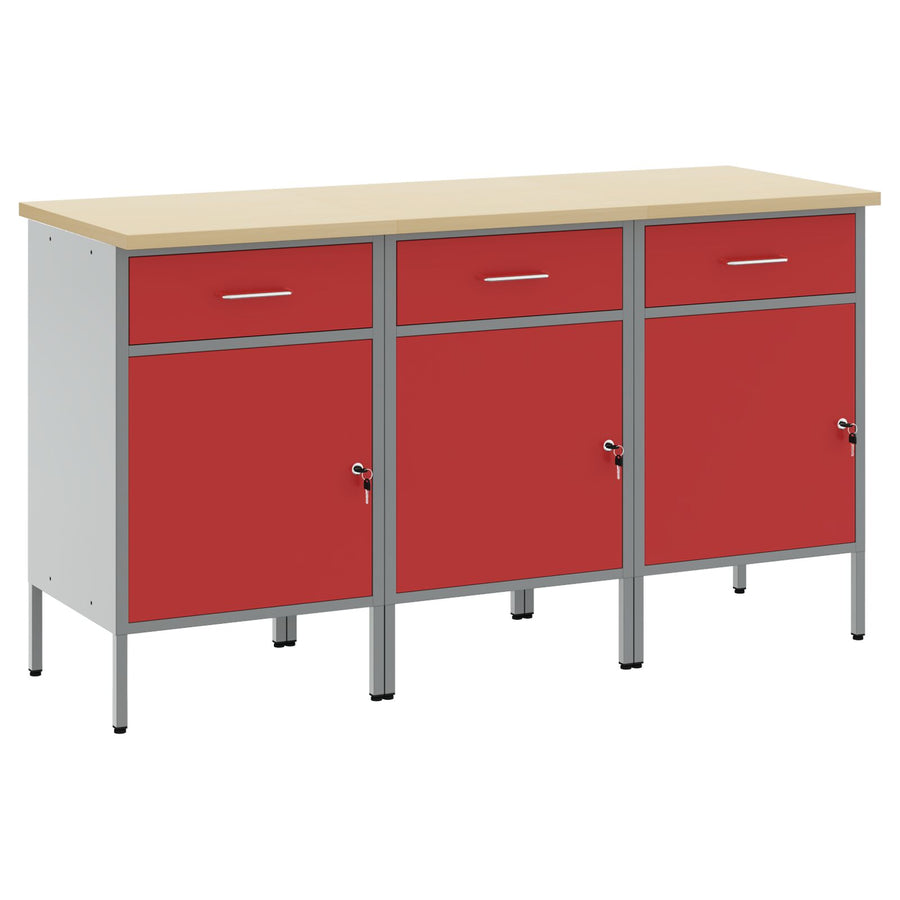 Werktafel 3-Delig En Grijs Van Geengineerd Hout En Staal 3x (84 cm) Rood 3x cabinet