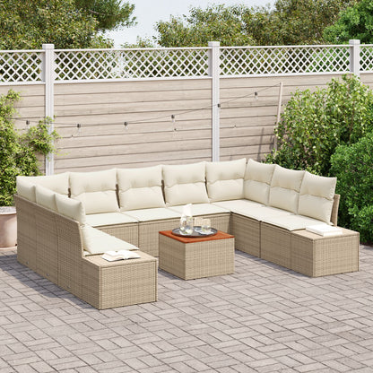 10-Delig Tuin Sofa Set Met Kussens Beige Poly Rattan Acacia