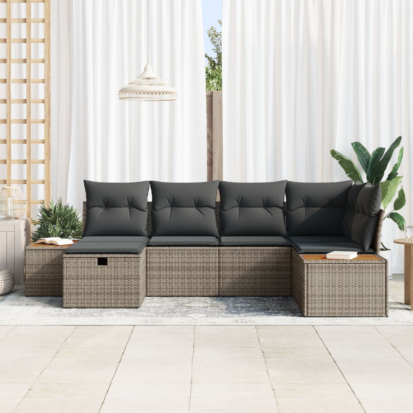 6-Delige Tuin Sofa Set Met Kussens Grijs Poly Rattan