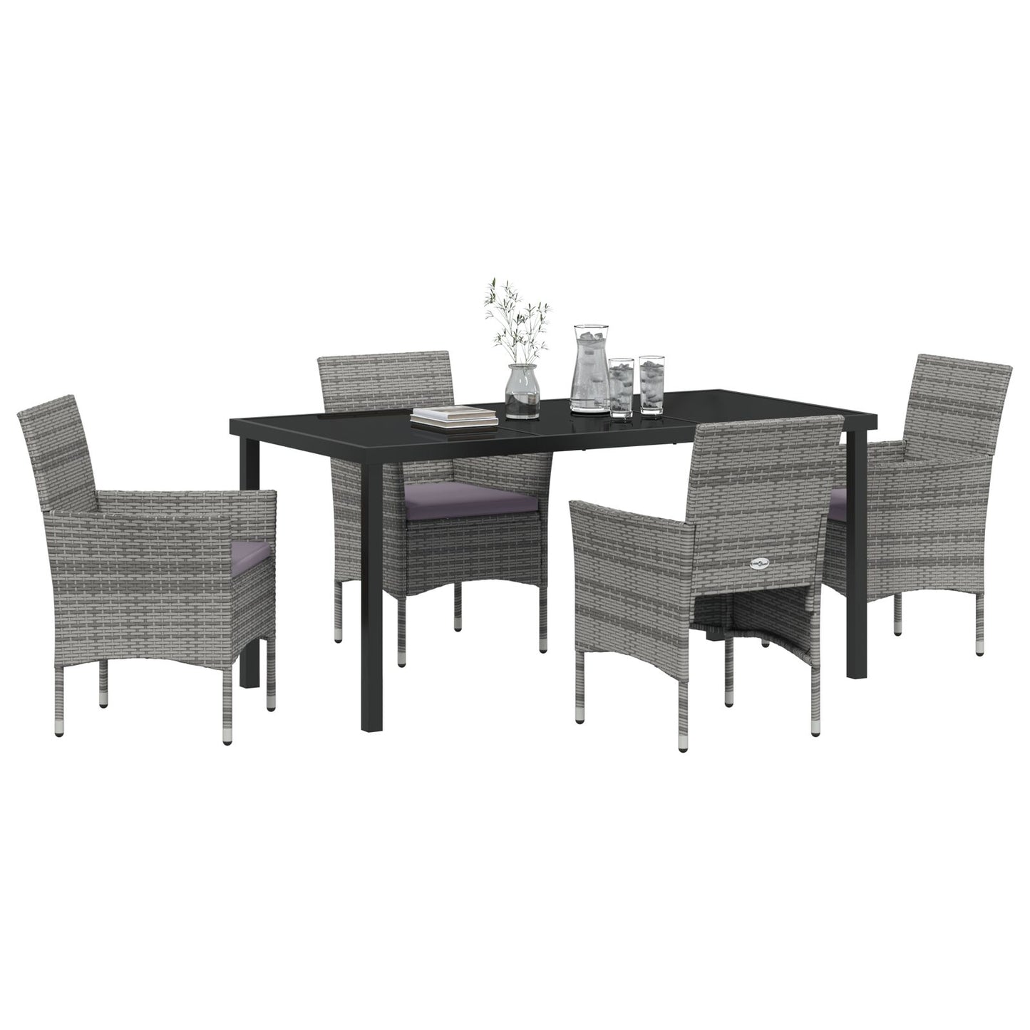 5 Delige Tuin Eetset Grijs Poly Rattan