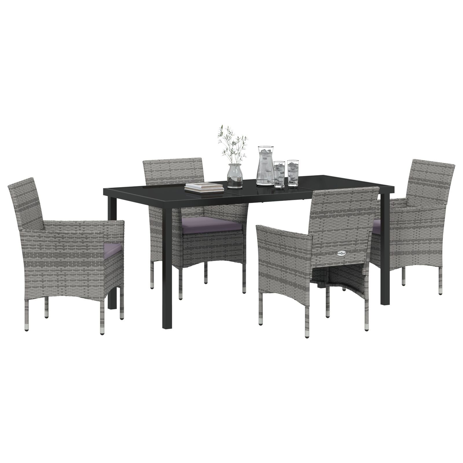5 Delige Tuin Eetset Grijs Poly Rattan