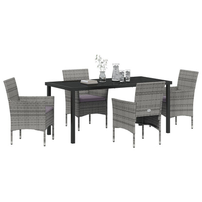5 Delige Tuin Eetset Grijs Poly Rattan
