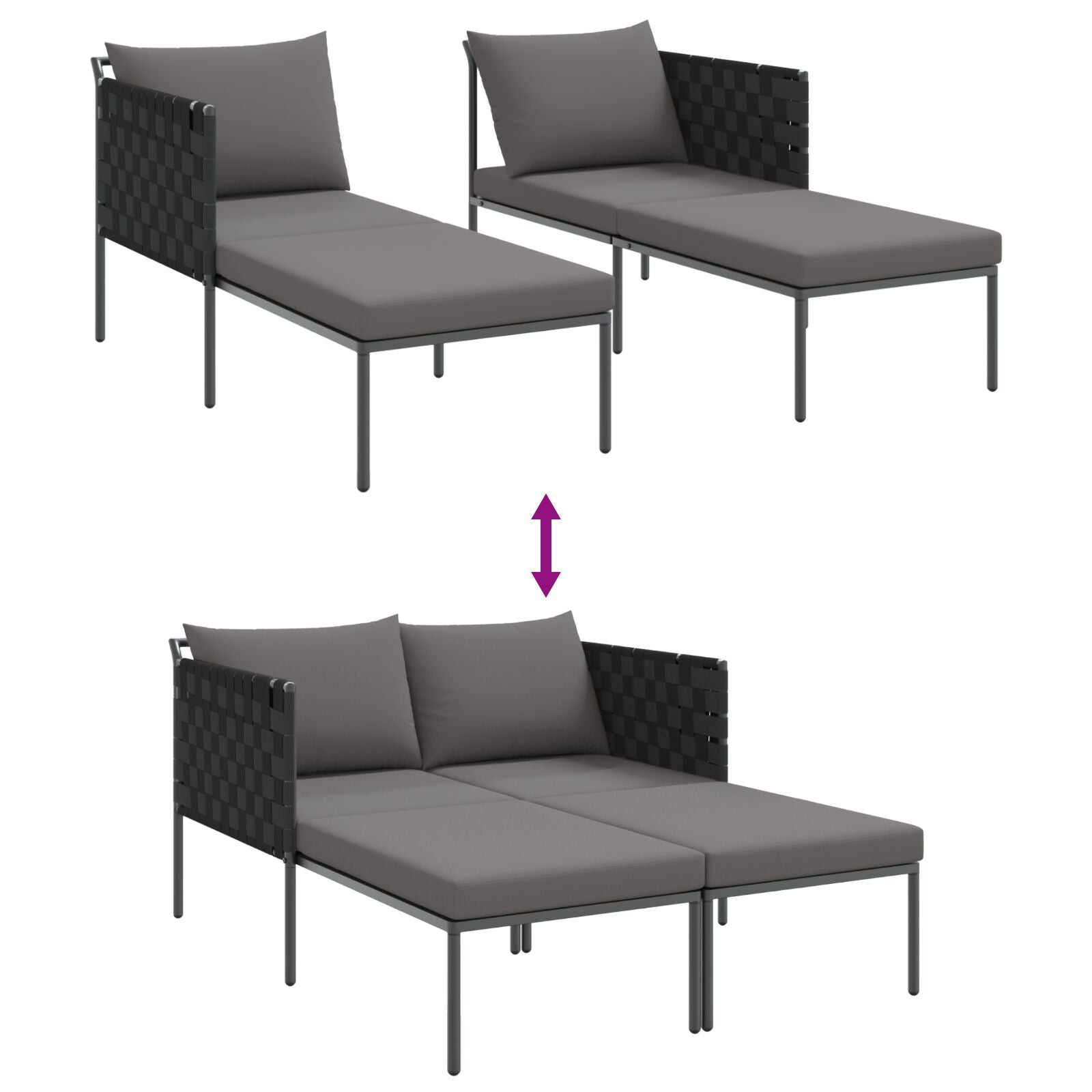 Zonnebed Met Kussens Voor 2 Personen Antraciet 115X153X69,5 Cm Staal Donkergrijs