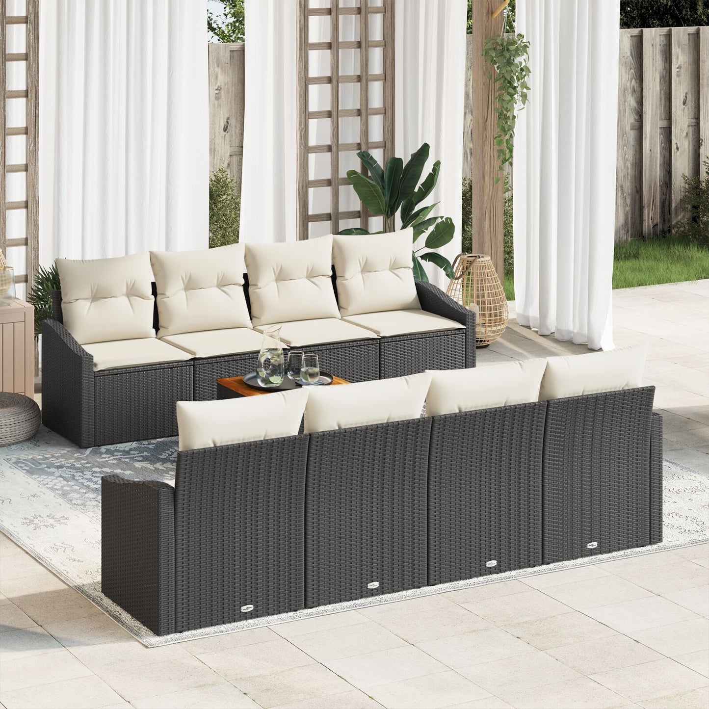 9-Delige Tuin Sofa Set Met Kussens Zwart Poly Rattan Acacia