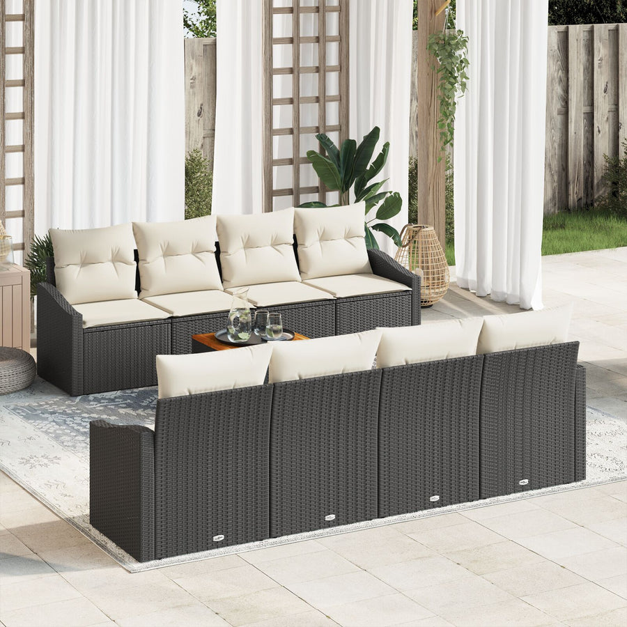 9-Delige Tuin Sofa Set Met Kussens Zwart Poly Rattan Acacia