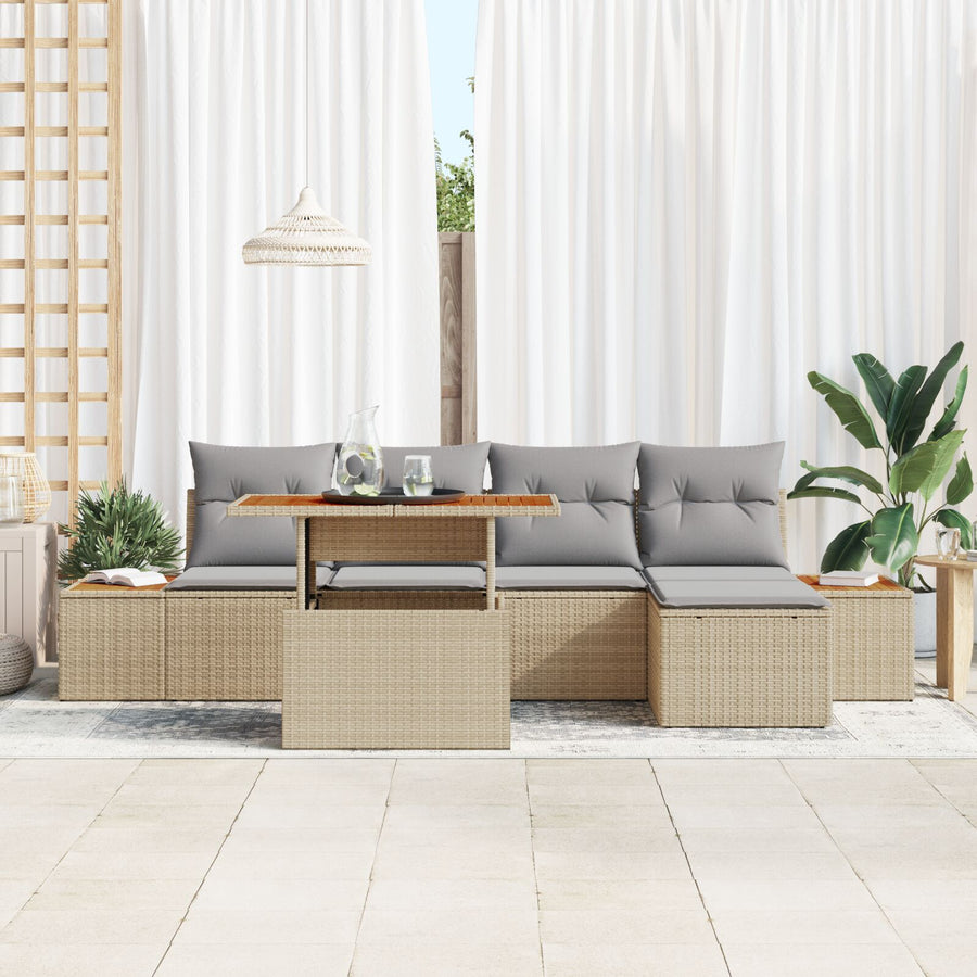 Tuin Sofa Set Set Van 6 Beige, Grijs Rattan, Polyester